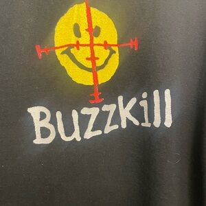 Vintage 90s Buzzkill Smiley Tee XL Black USA Made